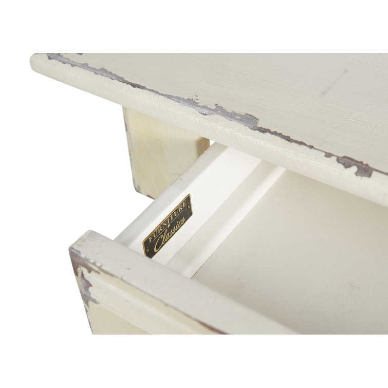 White Distressed Wood Console Table with Storage Drawers