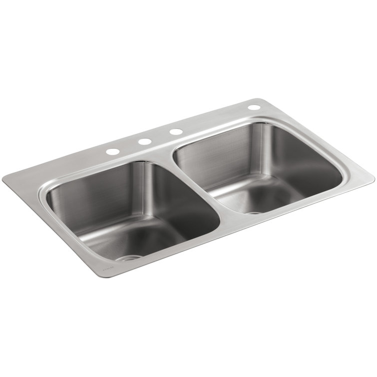 33" Stainless Steel Double Bowl Kitchen Sink with Sound Absorption