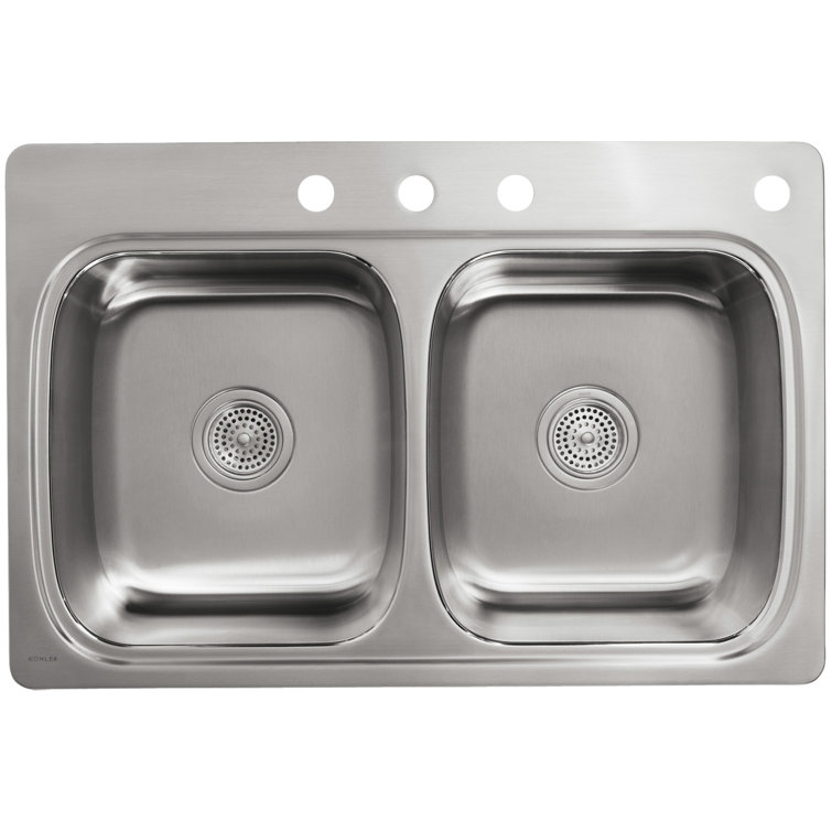 33" Stainless Steel Double Bowl Kitchen Sink with Sound Absorption
