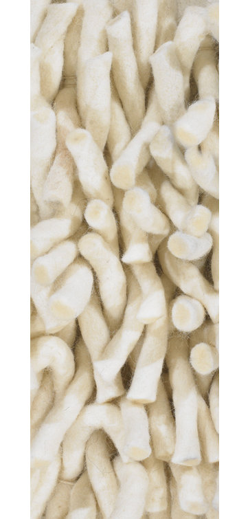 Beige Rectangular Handmade Wool Shag Area Rug