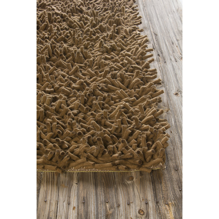 Montaro Rectangular Brown Wool Shag Rug with Cotton Backing