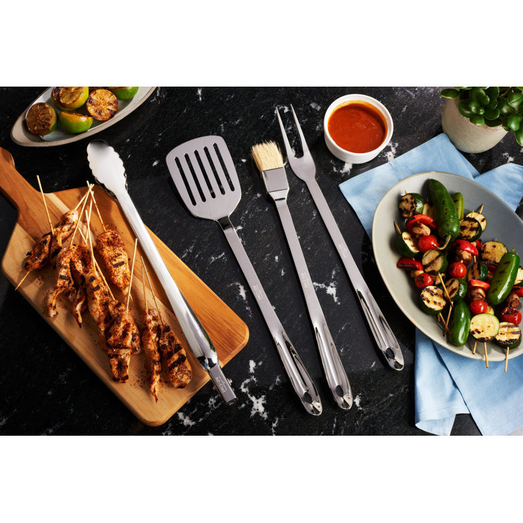 Silver Stainless Steel 4-Piece Barbecue Tool Set with Case