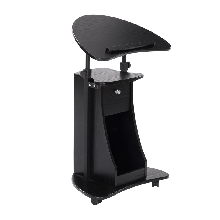 Black Adjustable Height Mobile Laptop Cart with Drawer