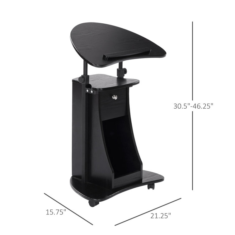 Black Adjustable Height Mobile Laptop Cart with Drawer