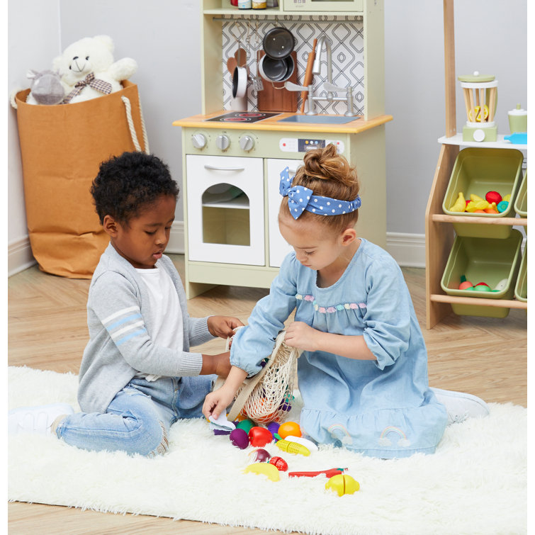Mint and White Wooden Kids Market Stand with Accessories