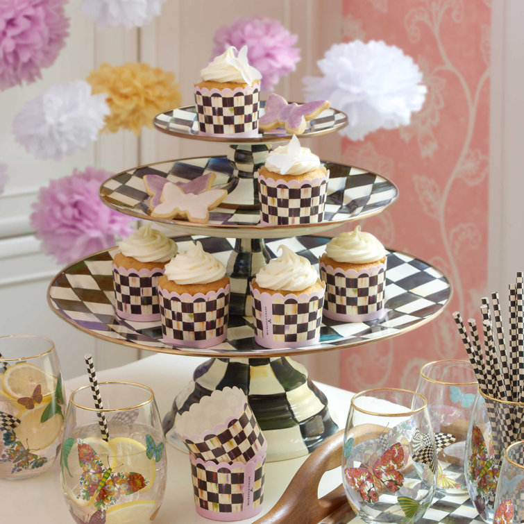 Enchanted Tiered Round Multi-Color Ceramic Platter with Metallic Band