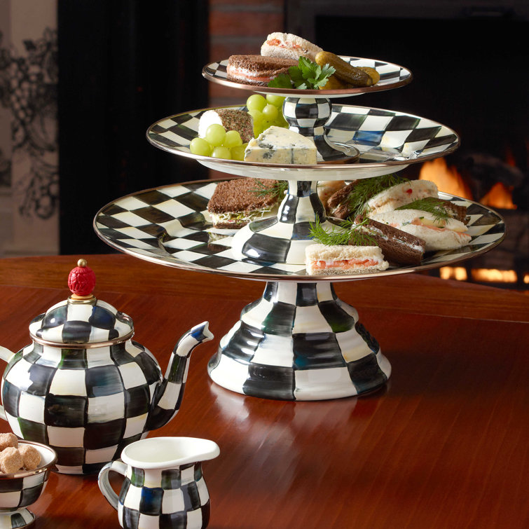 Enchanted Tiered Round Multi-Color Ceramic Platter with Metallic Band
