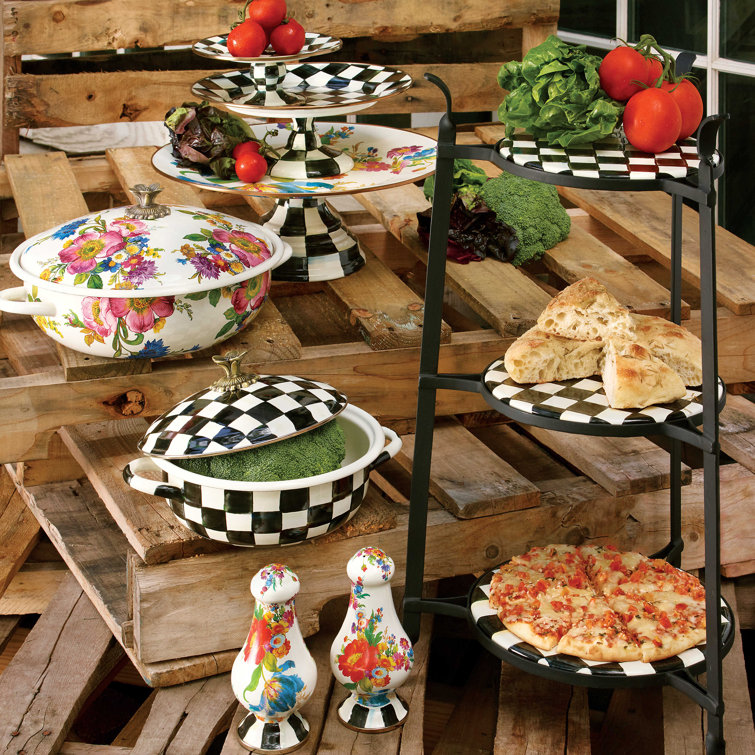 Enchanted Tiered Round Multi-Color Ceramic Platter with Metallic Band