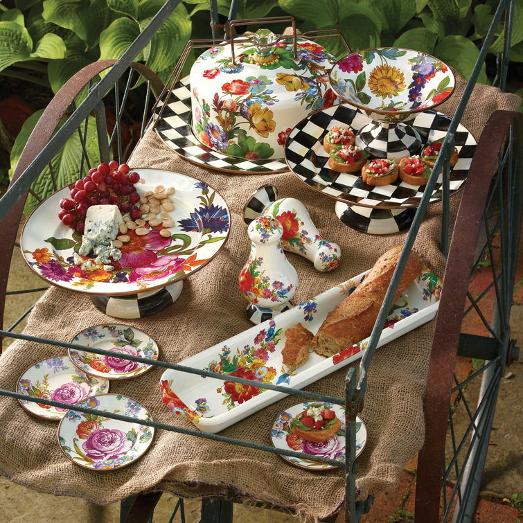 Enchanted Tiered Round Multi-Color Ceramic Platter with Metallic Band