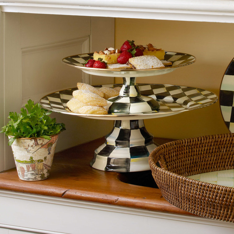 Enchanted Tiered Round Multi-Color Ceramic Platter with Metallic Band