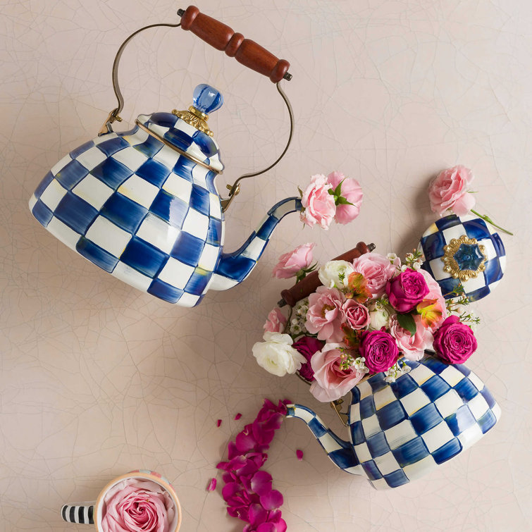 Royal Check Blue and White Enamel Extra Small Kettle