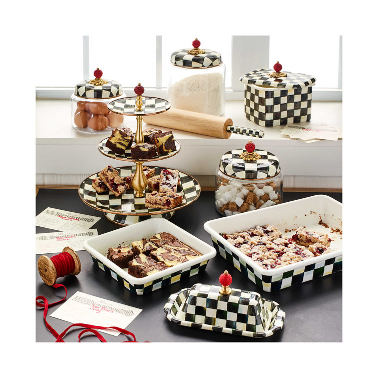Courtly Check Round Multi-Color Tiered Sweet Stand with Brass Accents