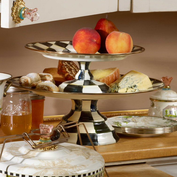 Enchanted Tiered Round Multi-Color Ceramic Platter with Metallic Band