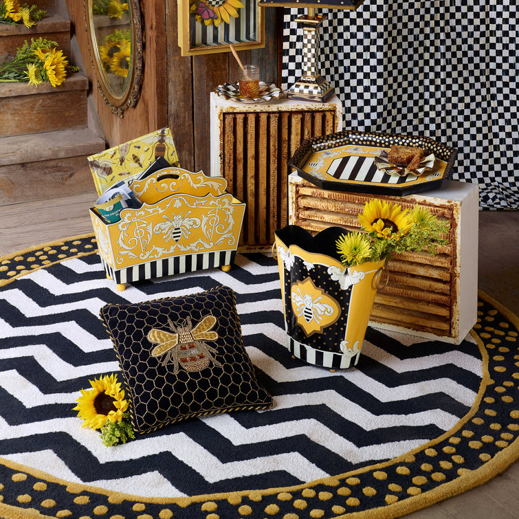 Kids' Square Velvet Pillow with Beaded Bee Design