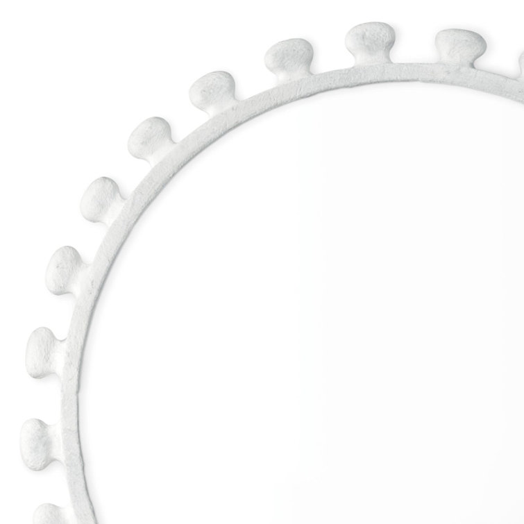 Matte White Round Aluminum Wall Mirror with Protruding Knobs