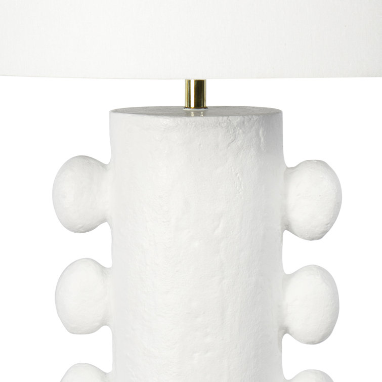 White Linen Shade Table Lamp with Polished Brass Spider