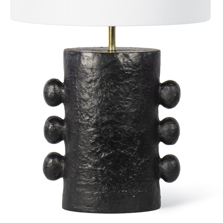 Black Sculptural Metal Table Lamp with Linen Shade