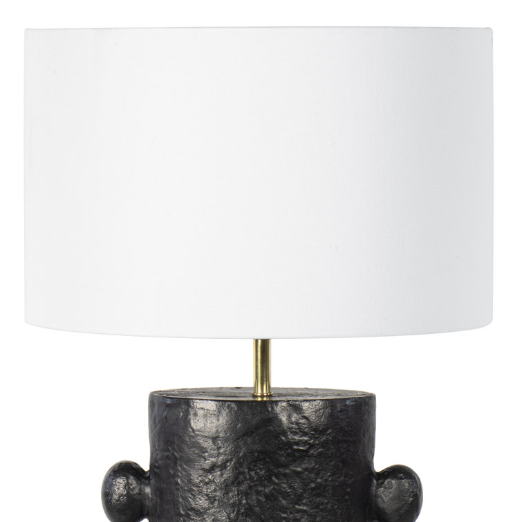 Black Sculptural Metal Table Lamp with Linen Shade