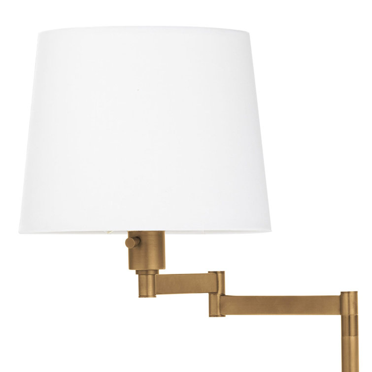 Adjustable Natural Brass Virtue Floor Lamp with Linen Shade