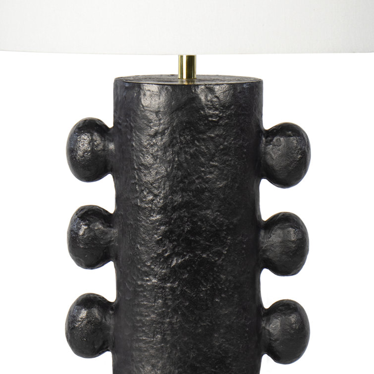 Black Sculptural Metal Table Lamp with Linen Shade