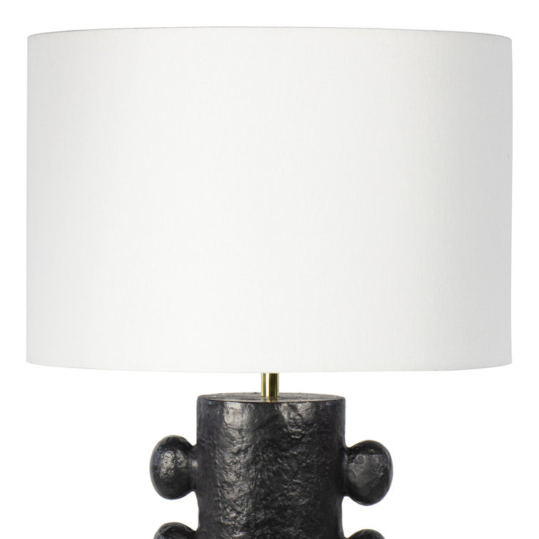 Black Sculptural Metal Table Lamp with Linen Shade