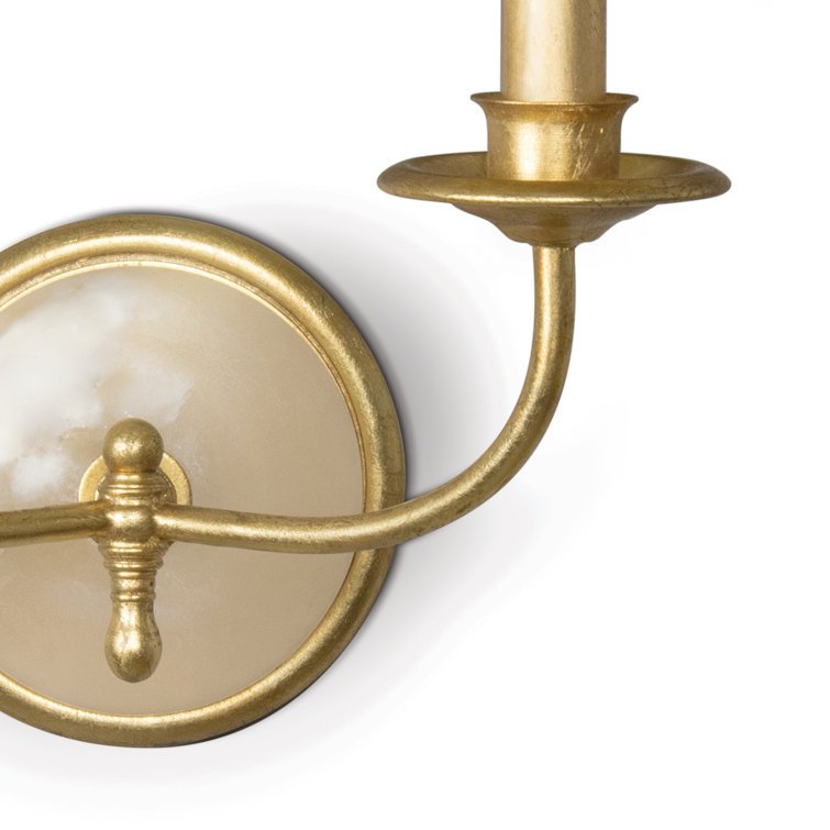 Gold Polished Brass Double Sconce with Linen Shades