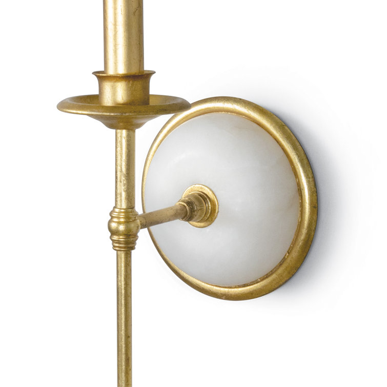 Gold Leaf Polished Brass Single Light Sconce with Linen Shade