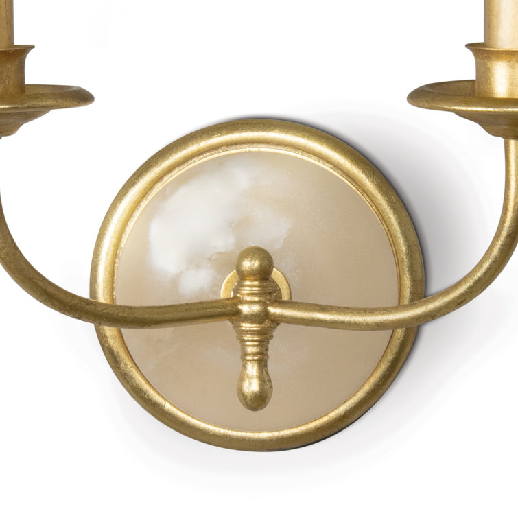 Gold Polished Brass Double Sconce with Linen Shades