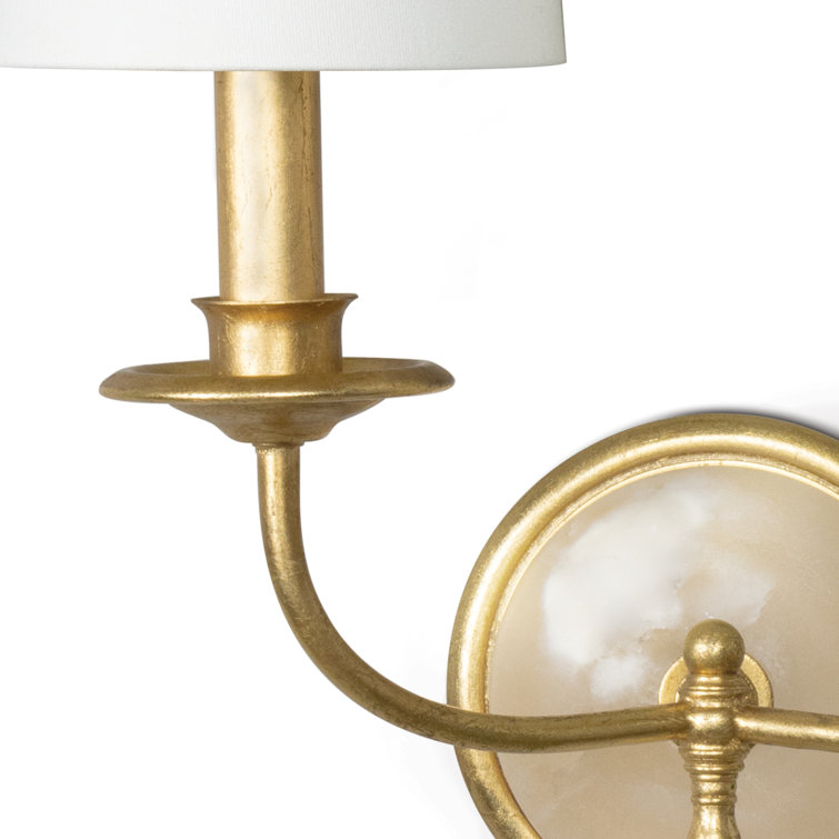 Gold Polished Brass Double Sconce with Linen Shades