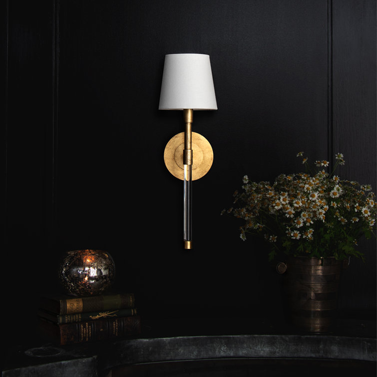 Gold Leaf Polished Brass Linen Shade Sconce