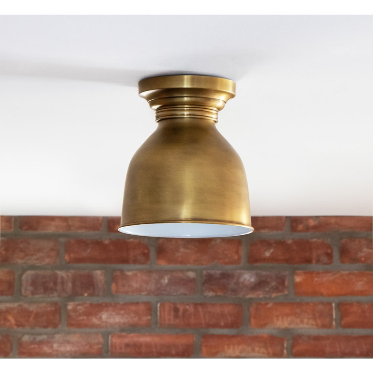 Elegant Natural Brass 1-Light Flush Mount with Antique Glass Shade