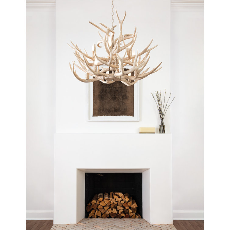 Natural Antler 12-Light Resin and Steel Chandelier