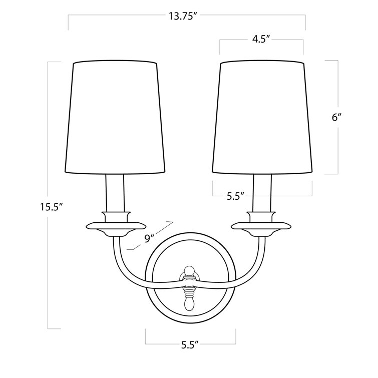 Gold Polished Brass Double Sconce with Linen Shades