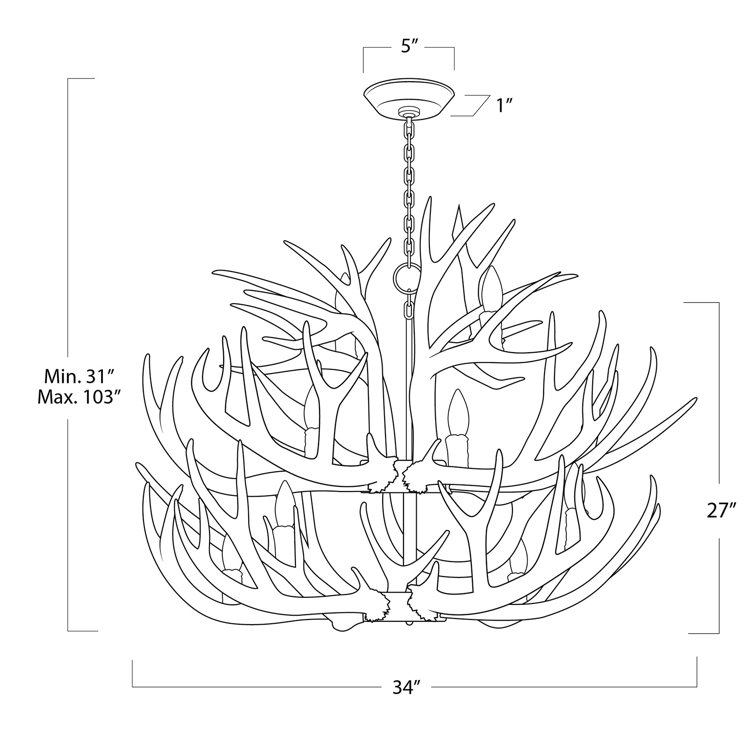 Natural Antler 12-Light Resin and Steel Chandelier