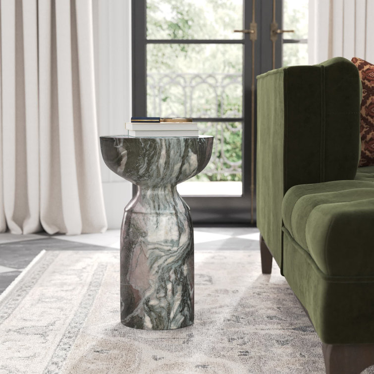 Gray Marble Finish Round Concrete Side Table