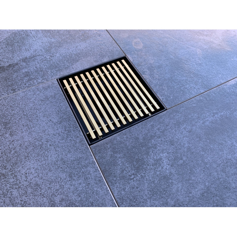 6'' Square Brushed Gold and Matte Black Stainless Steel Shower Drain