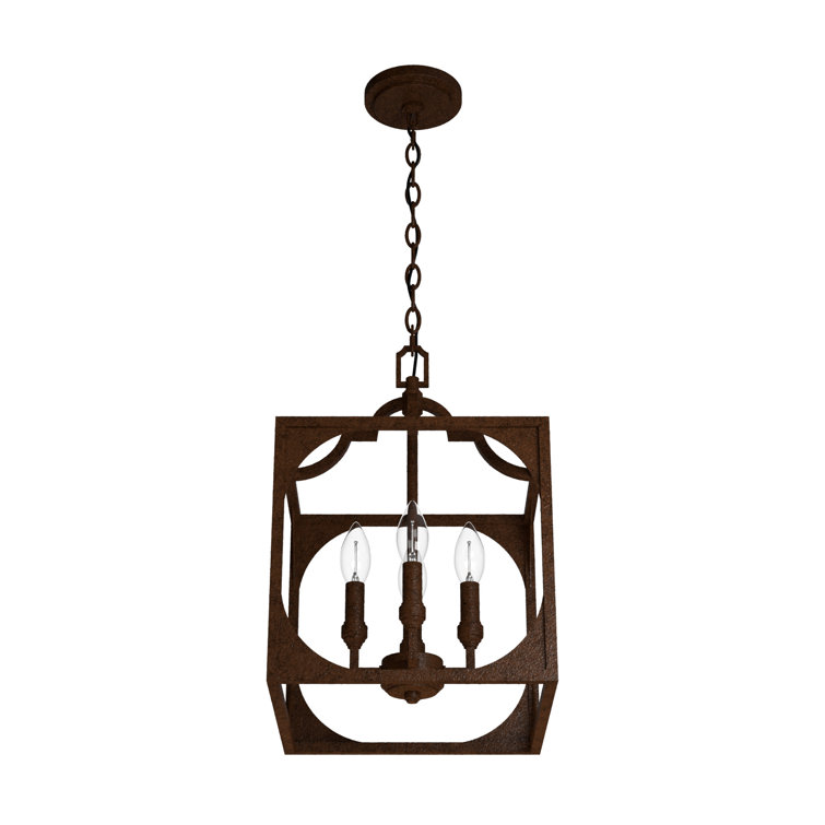 Highland Hill Textured Rust 4-Light Square Lantern Pendant