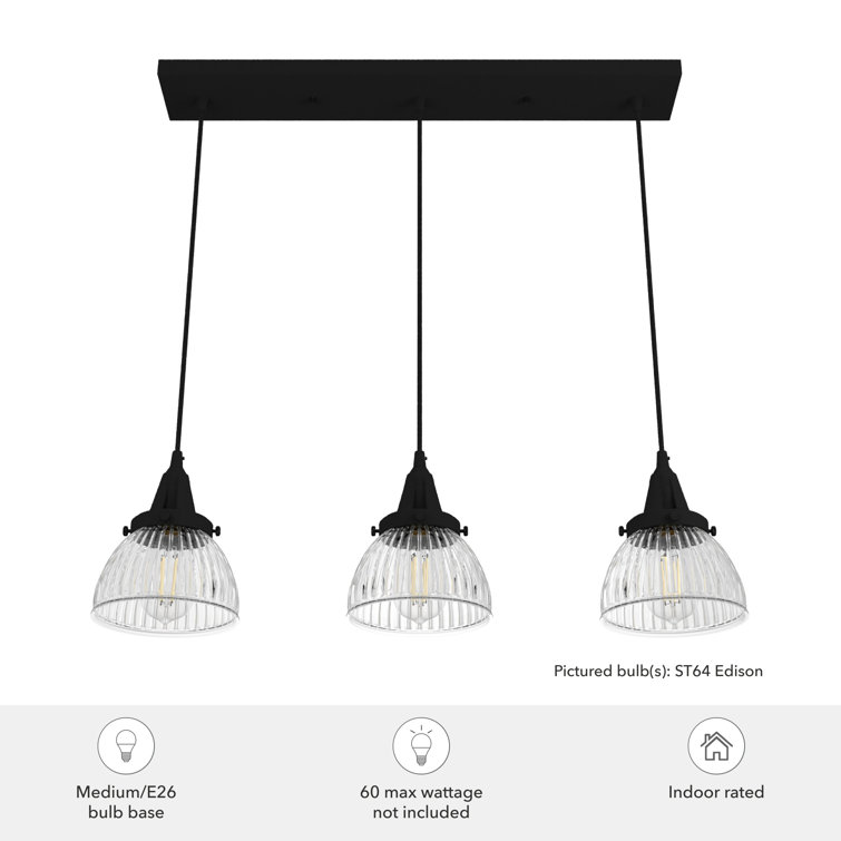 Cypress Grove Natural Iron 3-Light Fluted Glass Cluster Pendant