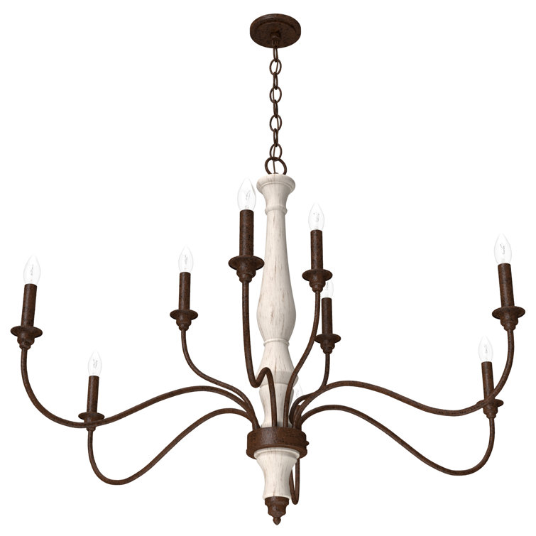 Distressed White 9-Light Tiered Candle Chandelier