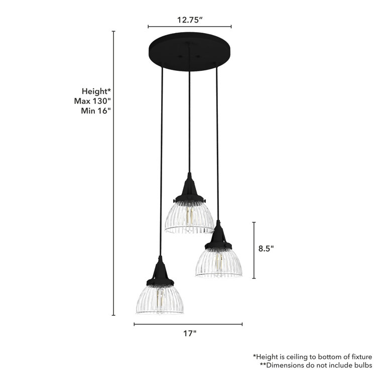 Cypress Grove Natural Iron 3-Light Fluted Glass Cluster Pendant