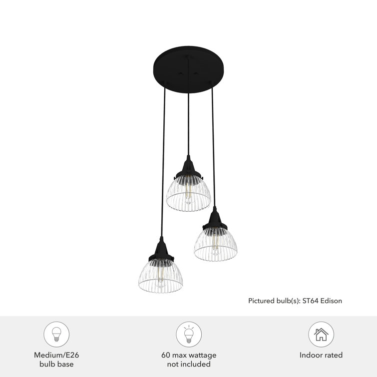 Cypress Grove Natural Iron 3-Light Fluted Glass Cluster Pendant