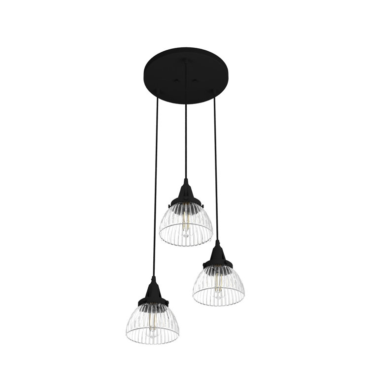 Cypress Grove Natural Iron 3-Light Fluted Glass Cluster Pendant