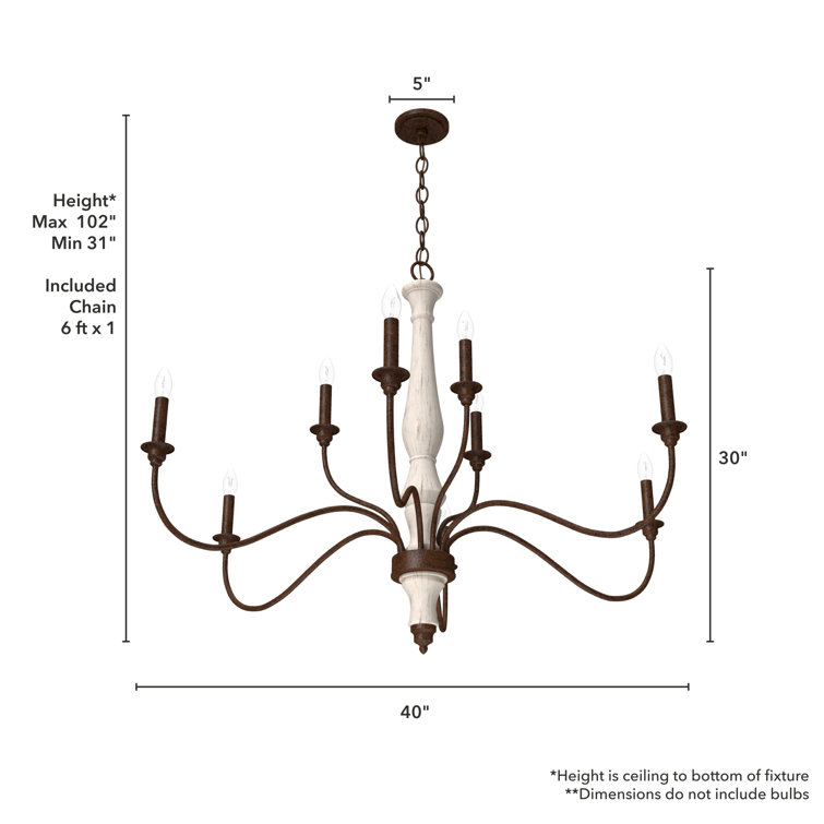 Distressed White 9-Light Tiered Candle Chandelier