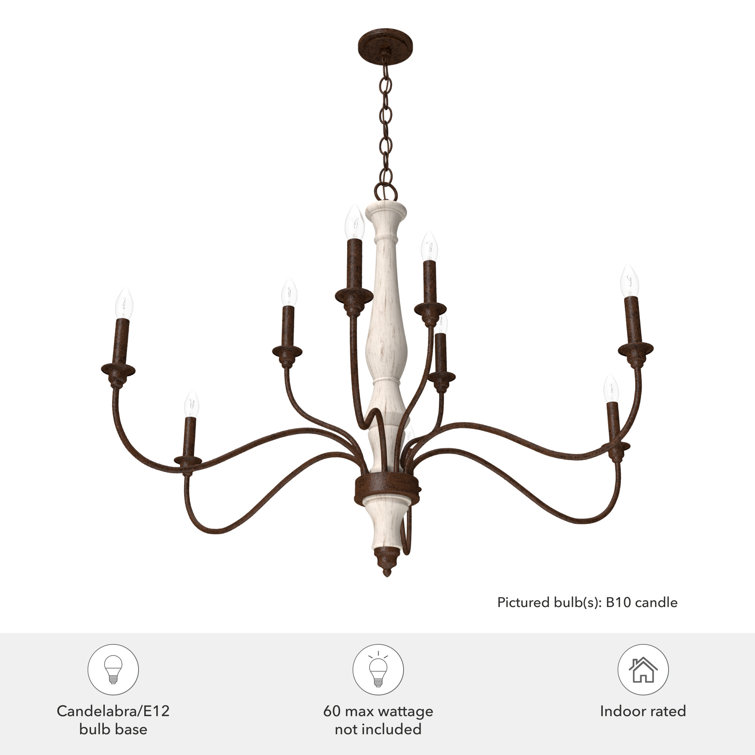 Distressed White 9-Light Tiered Candle Chandelier