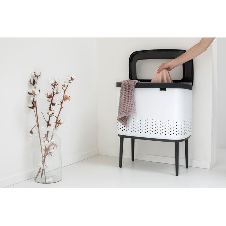 White Upright Laundry Hamper with Lid and Ventilation