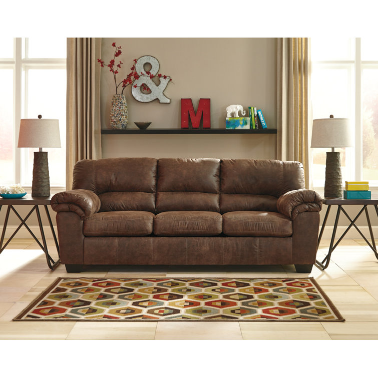 Traditional Brown Faux Leather 90'' Pillow-Top Arm Sofa