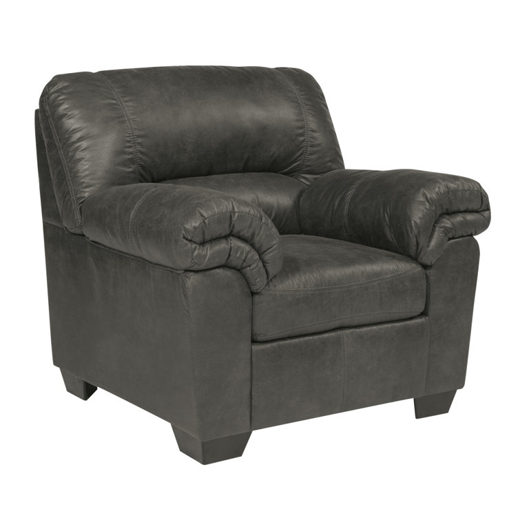 Traditional Slate Gray Faux Leather Accent Chair with Plush Cushions