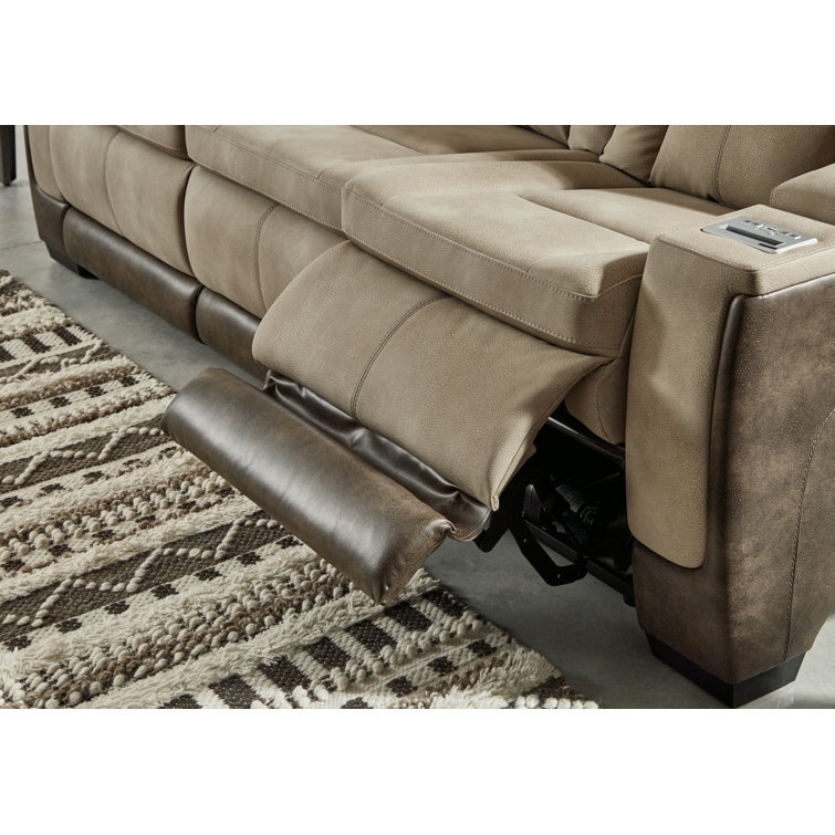 Sand Faux Leather Power Reclining Sofa with Storage and Cup Holder