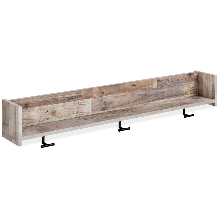 Beige and Black Pine Wood Wall Mounted Coat Rack with Shelf