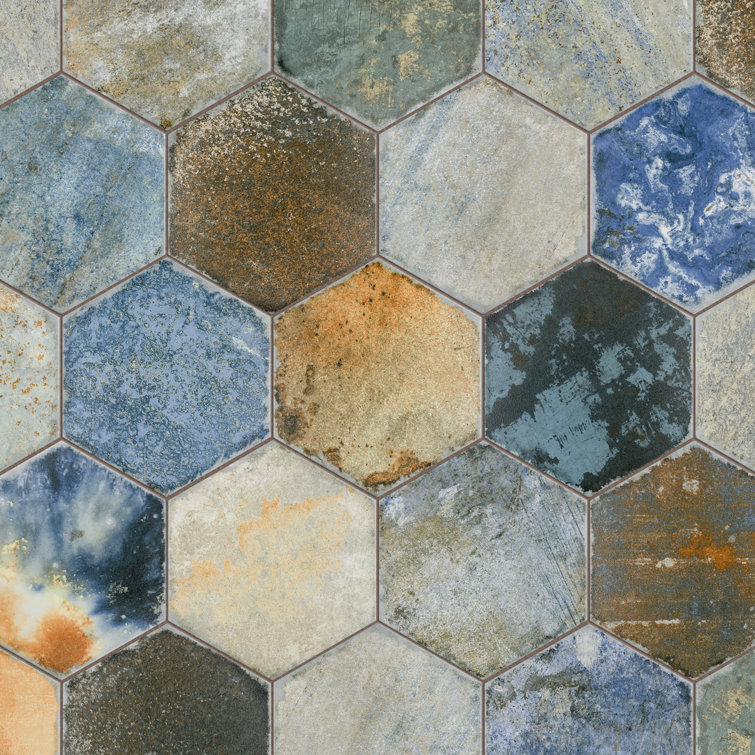 Dorne Hex 8.63" x 9.88" Multicolor Porcelain Wall & Floor Tile